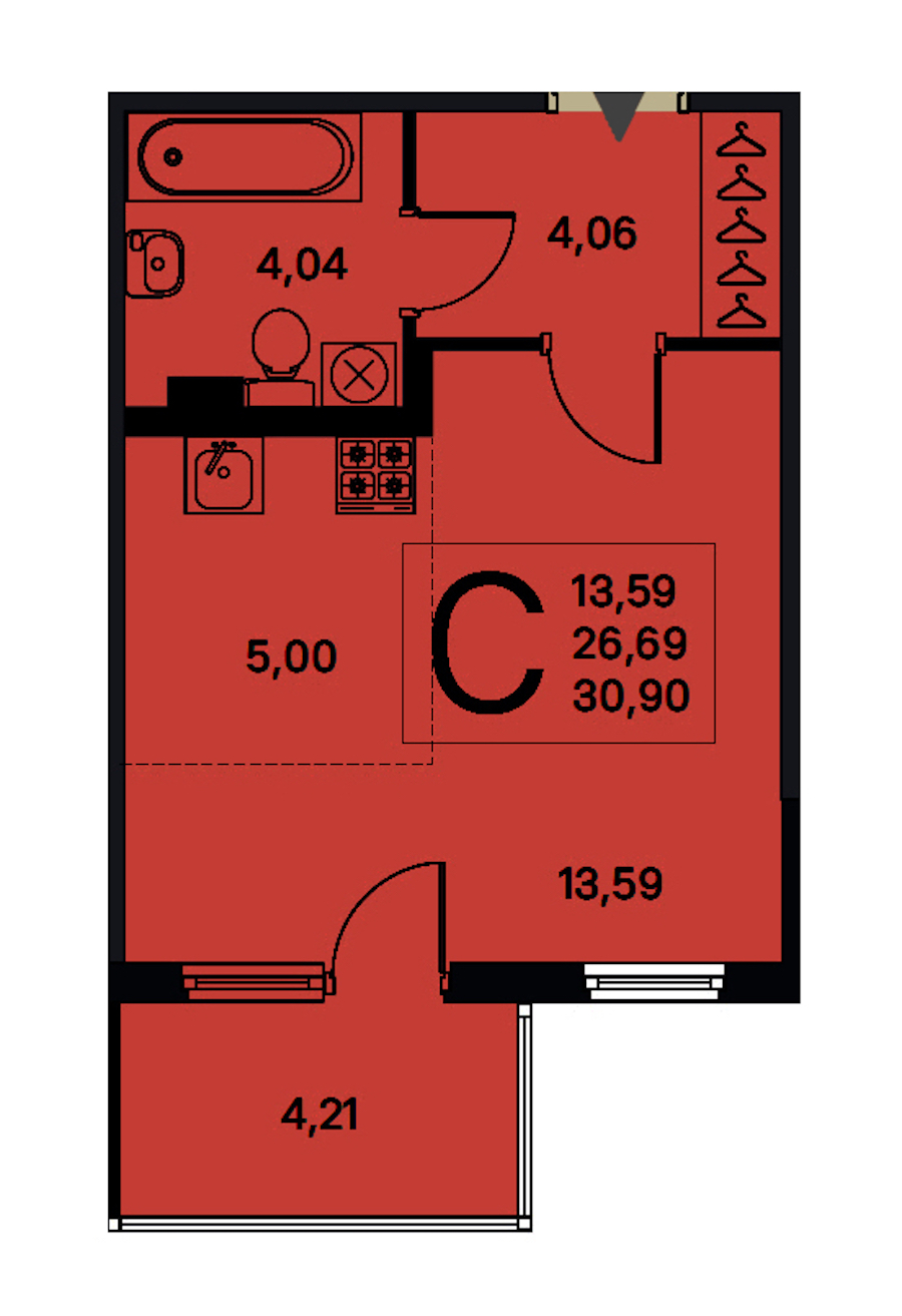 Квартира студия 26.69 м², 1/4 эт., ЖК «Новое Сертолово. Гармония»